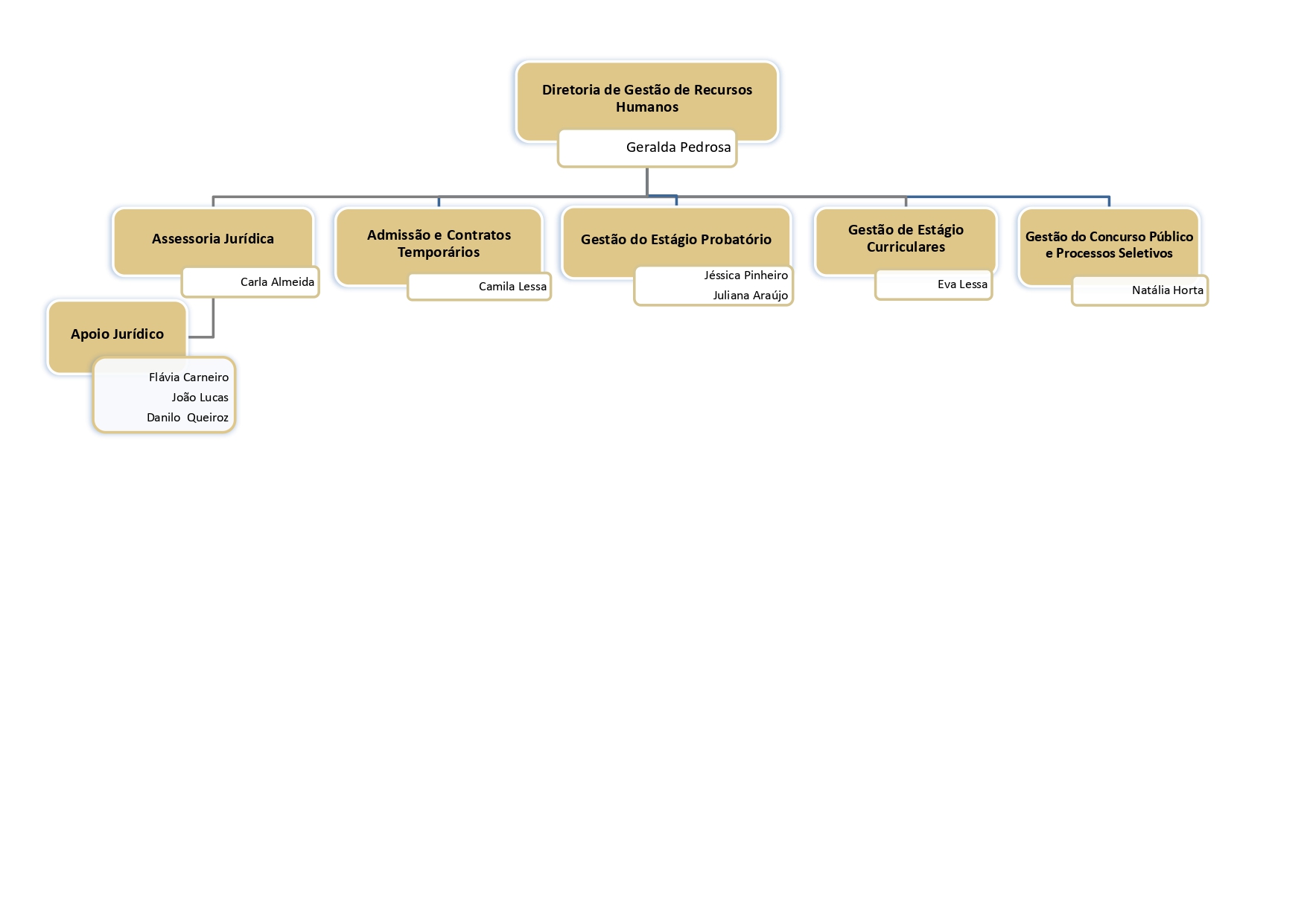 Estrutura Organizacional da Diretoria de Recursos Humanos, sendo a supervisora Leila Carvalho