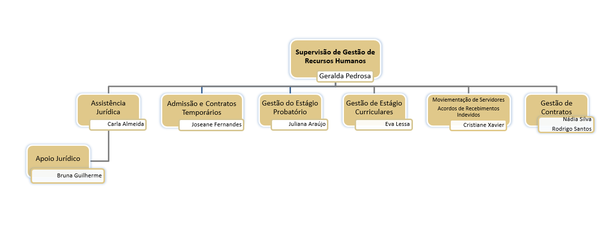 Estrutura Organizacional da Supervisão de Assuntos Previdenciários, sendo a supervisora Elaine Freitas
