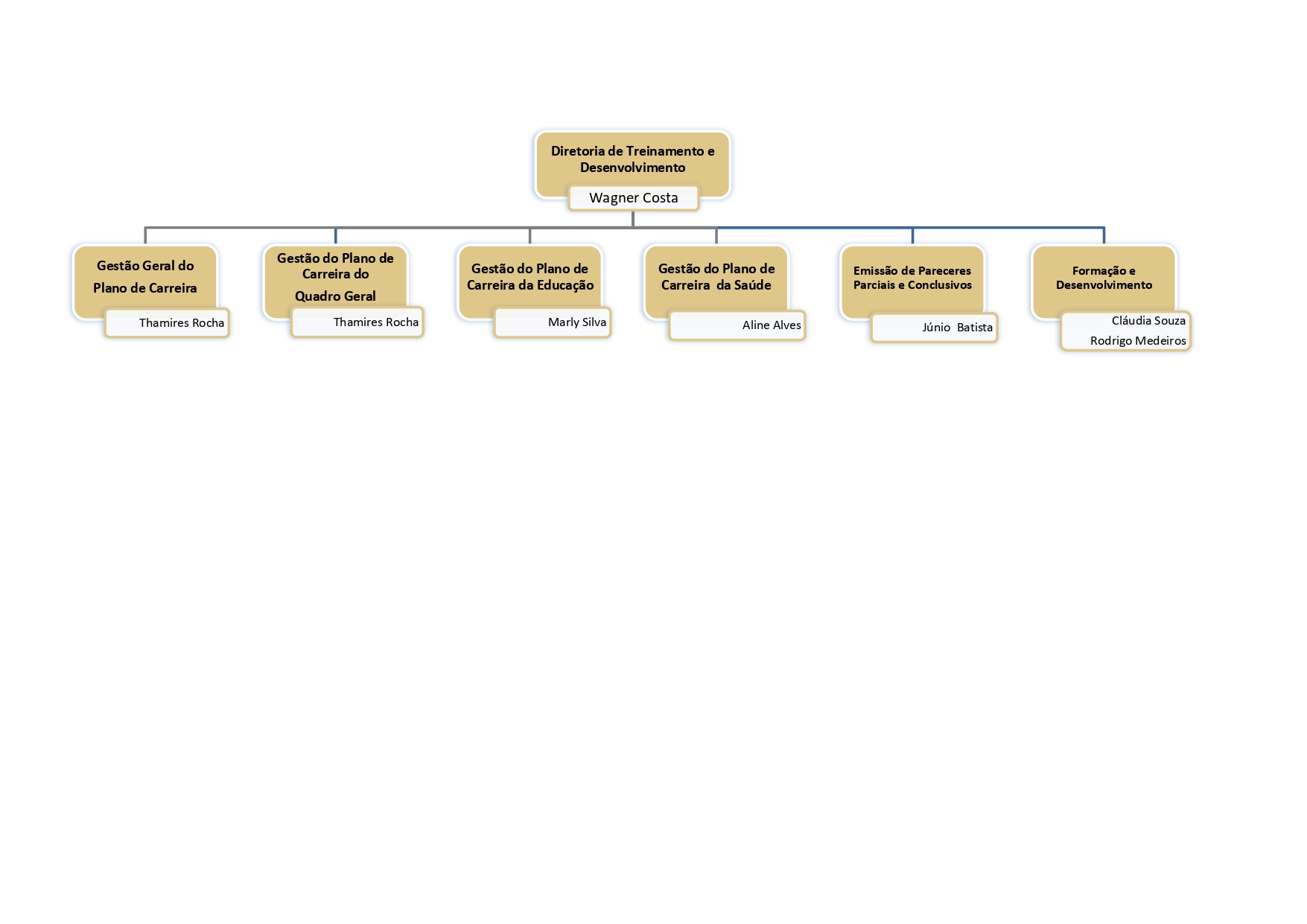 Estrutura Organizacional da Diretoria de Treinamento e Desenvolvimento, sendo a supervisor Wagner Costa.